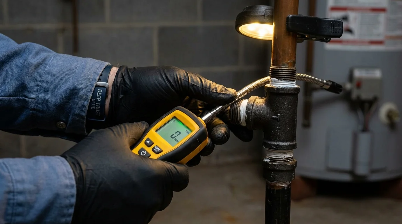 Gas leak detection with electronic sniffer by Johns Plumbing LLC in Suncook