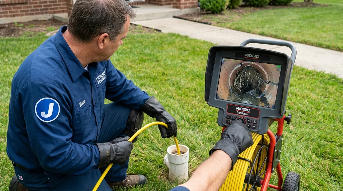 Sewer camera inspection being performed by Johns Plumbing LLC in Suncook